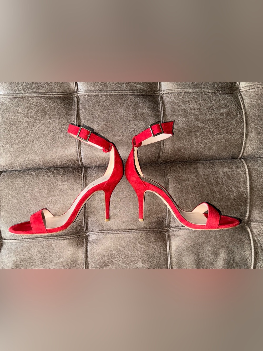 Pelle Moda Red Suede Ankle-Strap Stiletto Sandals